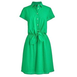 J Crew Mercantile‎ Women's Green Eyelet Collared Tie-front Dress Size Large L